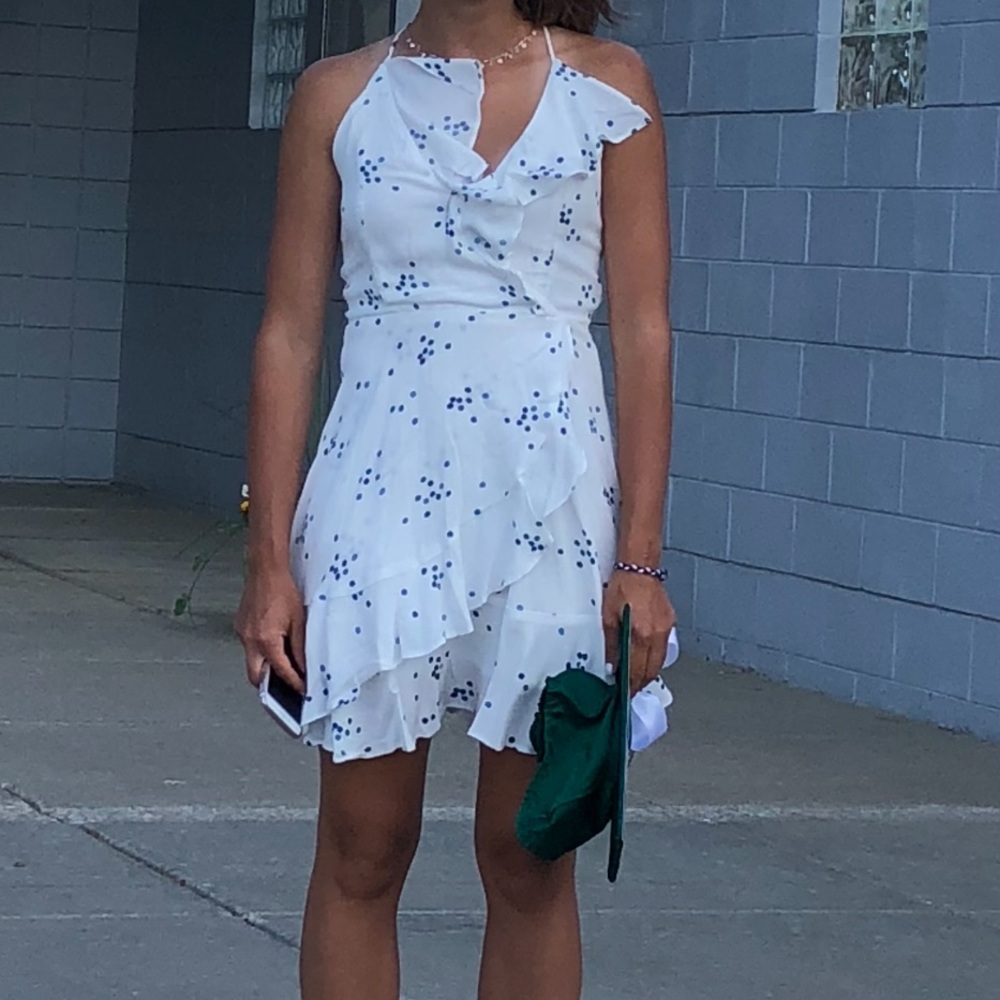White and Blue Polka Dot Sundress